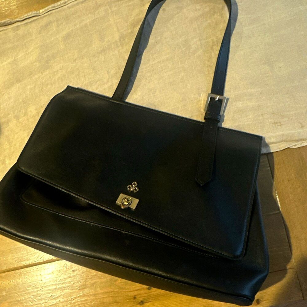 Miomojo Made In Italy Tecla Handblag Black Corn Leather Gold Accent Blue Lining